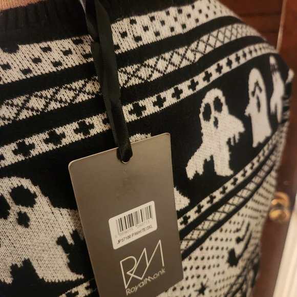 NWT Unique Vintage Black Black & Grey Ghost Delight Fair Isle Knit Top 3x - Picture 7 of 9